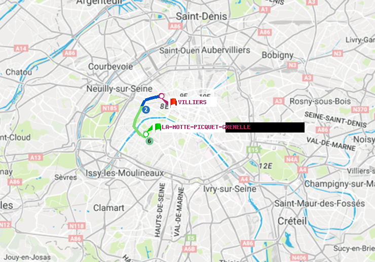 plan itinéraire ratp de La Motte-Picquet-Grenelle à Villiers