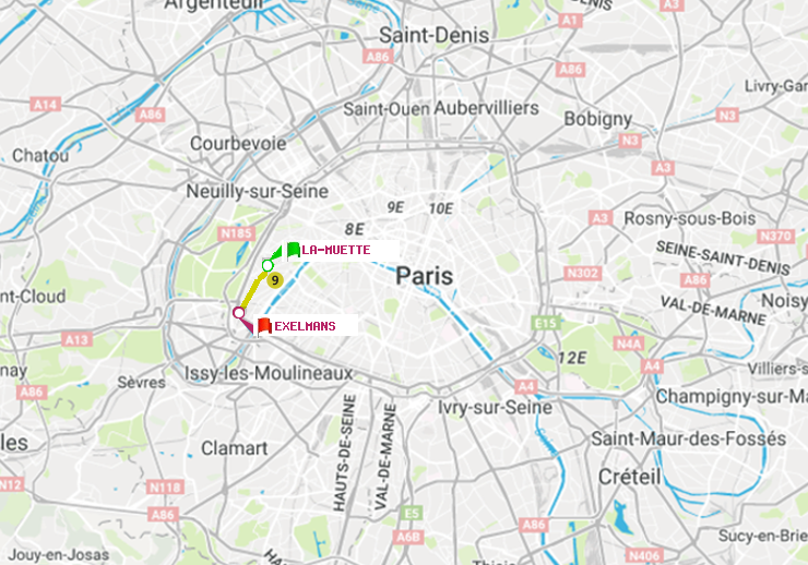 plan itinéraire ratp de La Muette à Exelmans