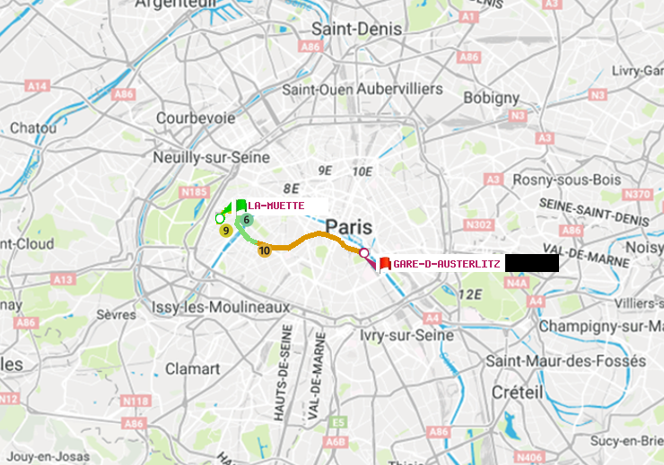 plan itinéraire ratp de La Muette à Gare d
