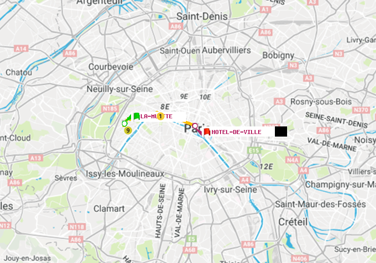 plan itinéraire ratp de La Muette à Hôtel de Ville