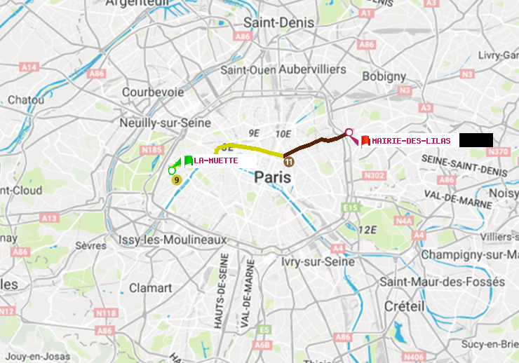 plan itinéraire ratp de La Muette à Mairie des Lilas