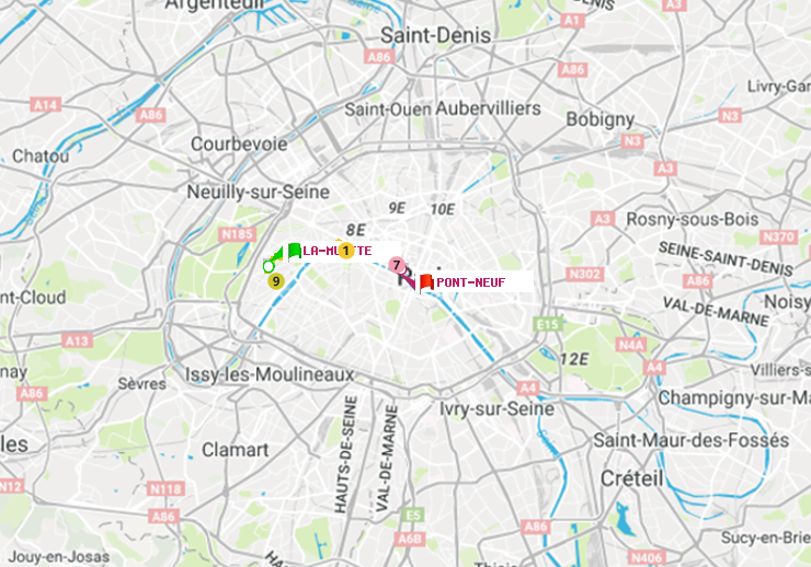 plan itinéraire ratp de La Muette à Pont Neuf