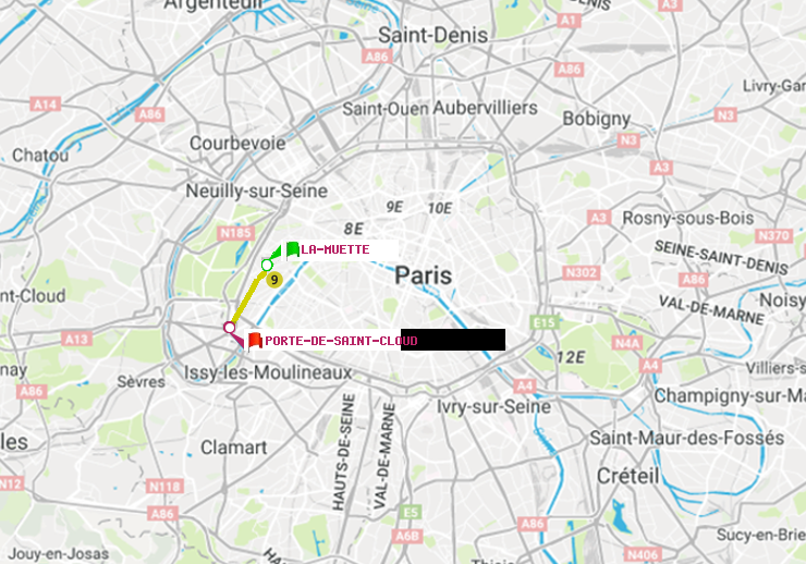 plan itinéraire ratp de La Muette à Porte de Saint-Cloud