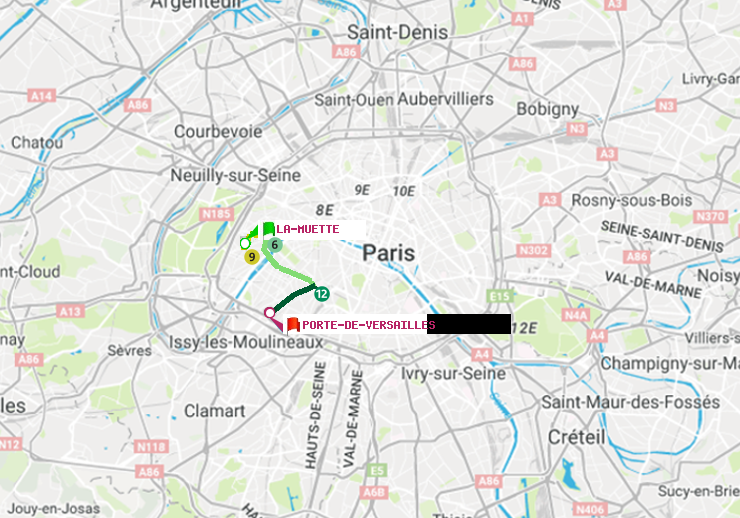 plan itinéraire ratp de La Muette à Porte de Versailles