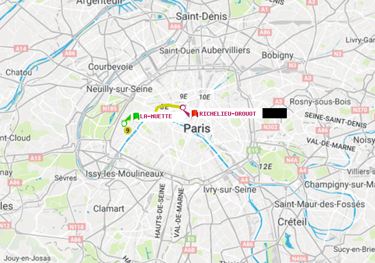 plan itinéraire ratp de La Muette à Richelieu-Drouot