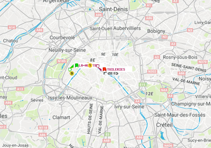 plan itinéraire ratp de La Muette à Tuileries