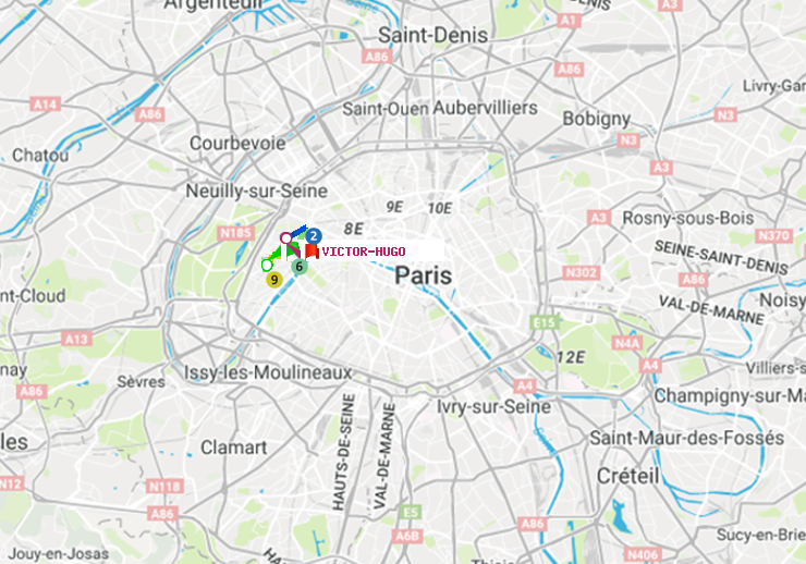 plan itinéraire ratp de La Muette à Victor Hugo