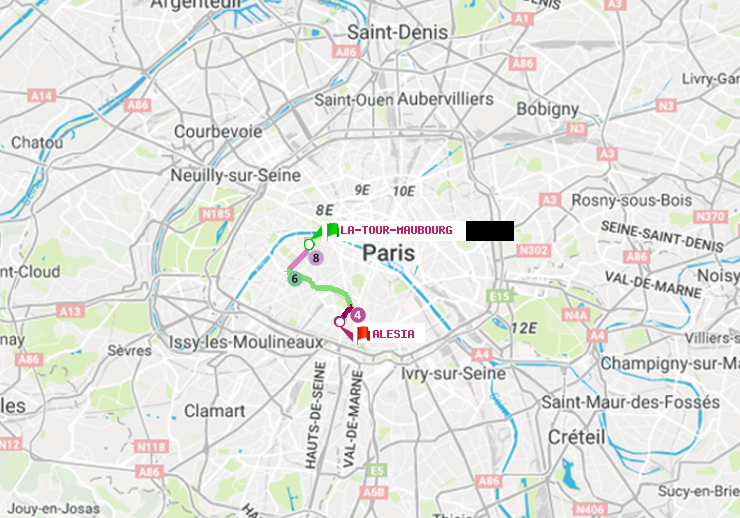 plan itinéraire ratp de La Tour-Maubourg à Alésia