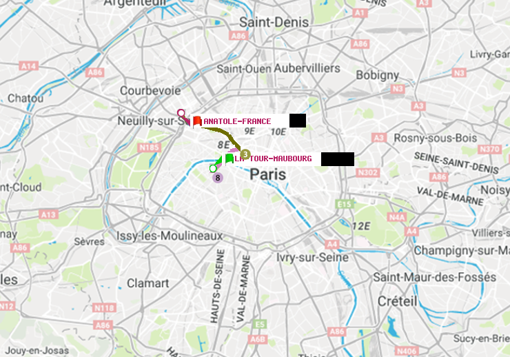 plan itinéraire ratp de La Tour-Maubourg à Anatole-France