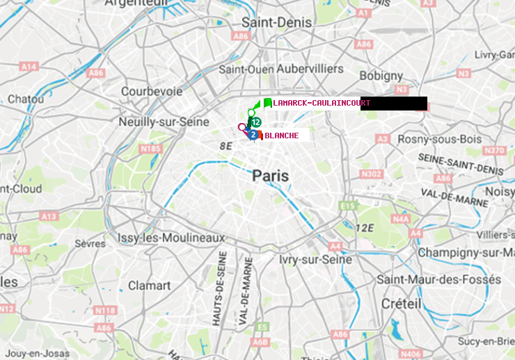 plan itinéraire ratp de Lamarck-Caulaincourt à Blanche