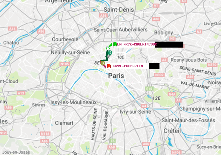 plan itinéraire ratp de Lamarck-Caulaincourt à Havre-Caumartin