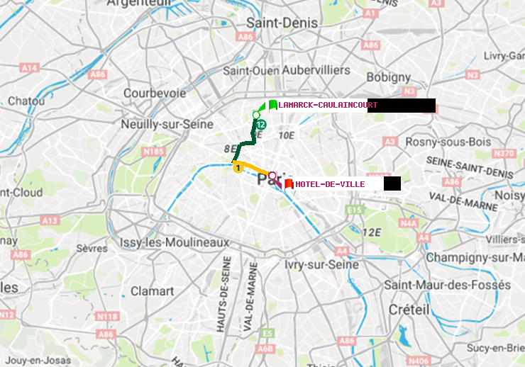 plan itinéraire ratp de Lamarck-Caulaincourt à Hôtel de Ville