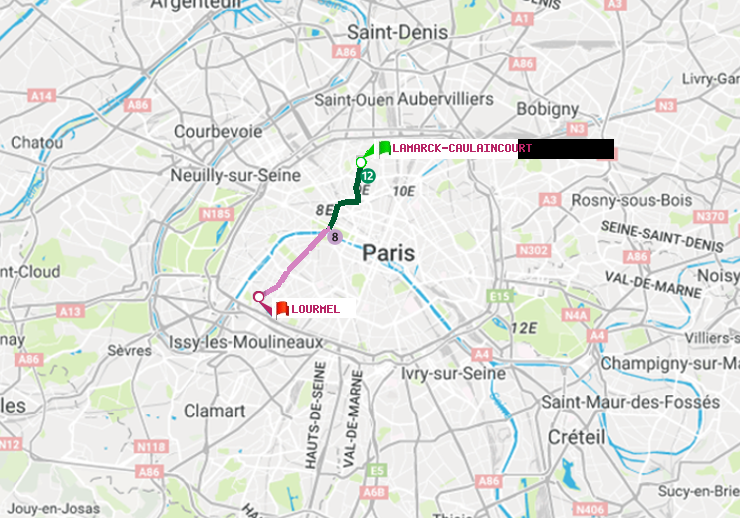 plan itinéraire ratp de Lamarck-Caulaincourt à Lourmel