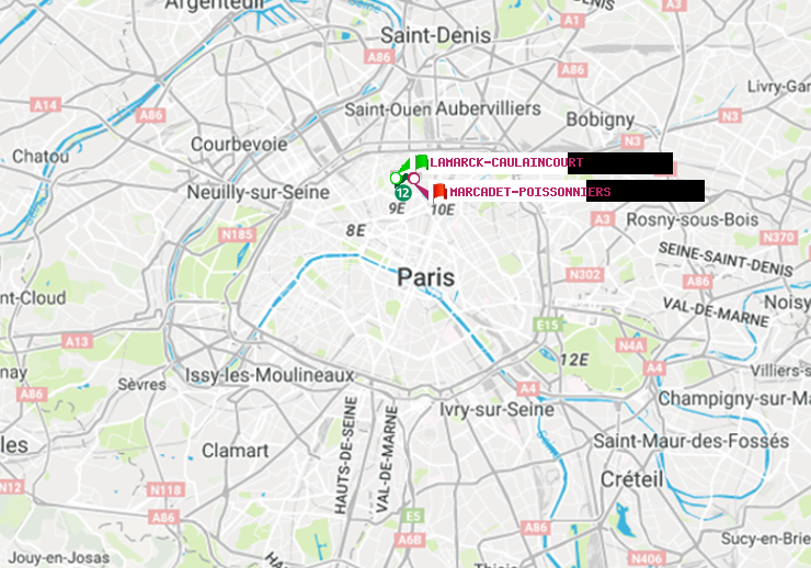 plan itinéraire ratp de Lamarck-Caulaincourt à Marcadet-Poissonniers