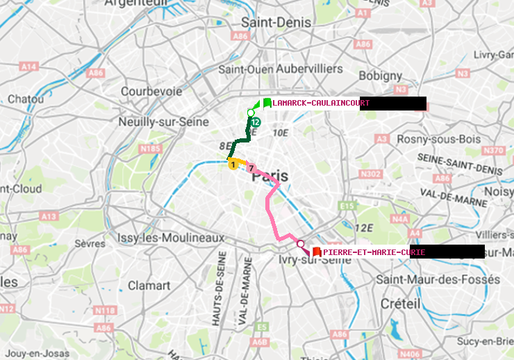 plan itinéraire ratp de Lamarck-Caulaincourt à Pierre et Marie Curie