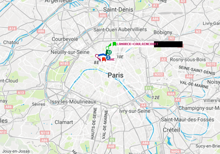 plan itinéraire ratp de Lamarck-Caulaincourt à Rome