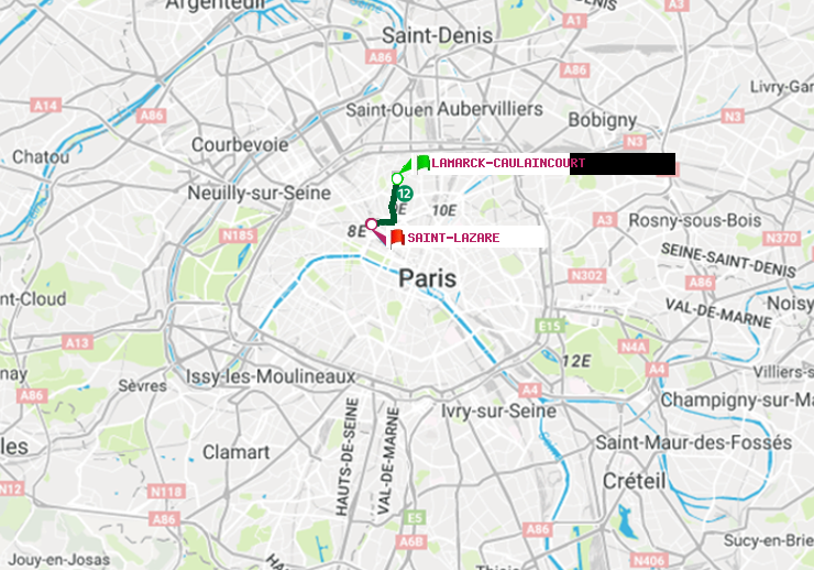 plan itinéraire ratp de Lamarck-Caulaincourt à Saint-Lazare