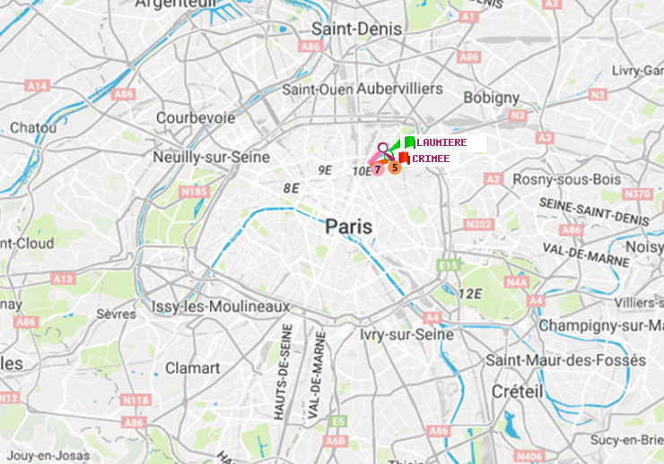 plan itinéraire ratp de Laumière à Crimée