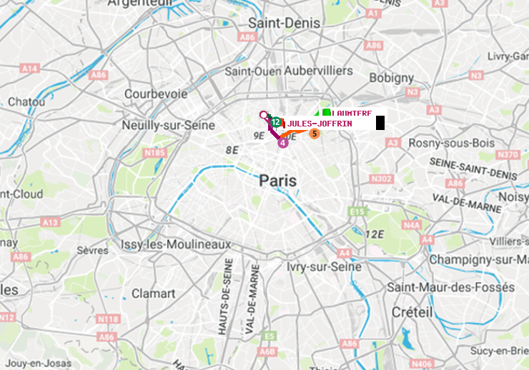 plan itinéraire ratp de Laumière à Jules Joffrin