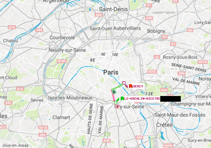 plan itinéraire ratp de Le Kremlin-Bicêtre à Bercy