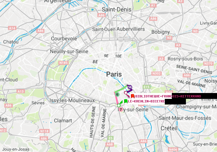 plan itinéraire ratp de Le Kremlin-Bicêtre à Bibliotheque-Francois Mitterrand