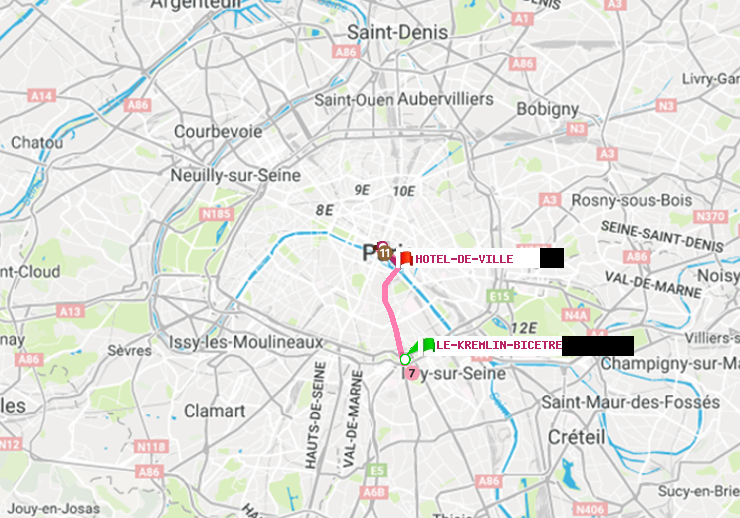 plan itinéraire ratp de Le Kremlin-Bicêtre à Hôtel de Ville