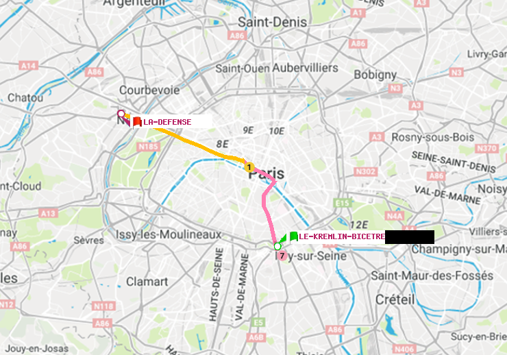 plan itinéraire ratp de Le Kremlin-Bicêtre à La Défense (Grande Arche)