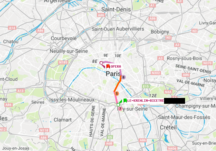 plan itinéraire ratp de Le Kremlin-Bicêtre à Opéra
