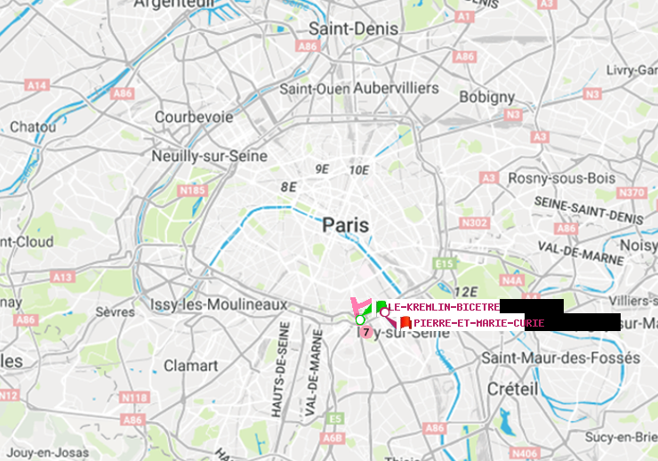 plan itinéraire ratp de Le Kremlin-Bicêtre à Pierre et Marie Curie