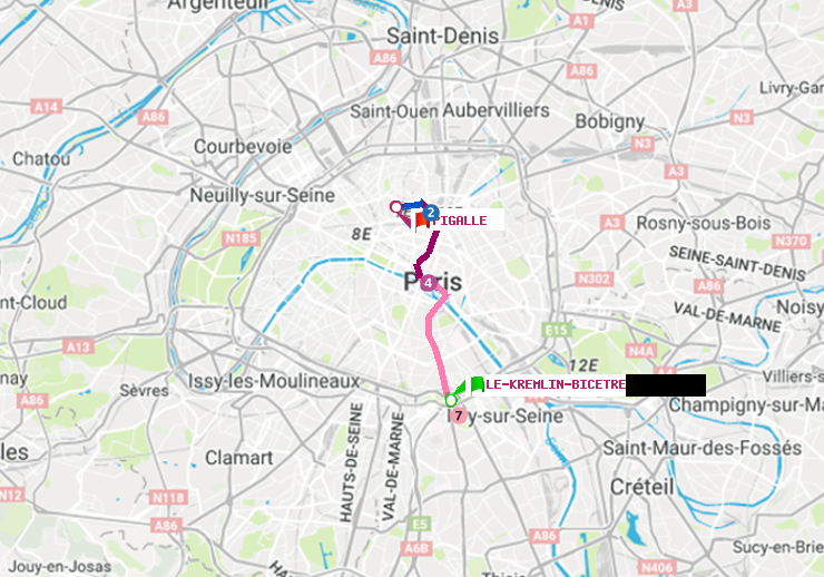 plan itinéraire ratp de Le Kremlin-Bicêtre à Pigalle