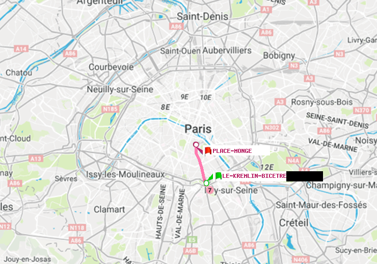 plan itinéraire ratp de Le Kremlin-Bicêtre à Place Monge (Jardin des Plantes)