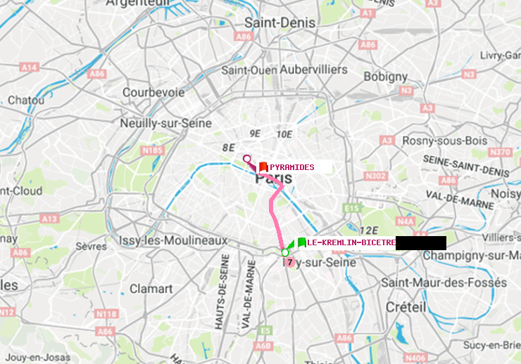 plan itinéraire ratp de Le Kremlin-Bicêtre à Pyramides