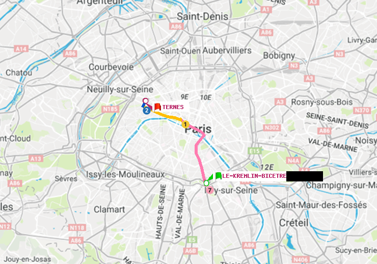 plan itinéraire ratp de Le Kremlin-Bicêtre à Ternes