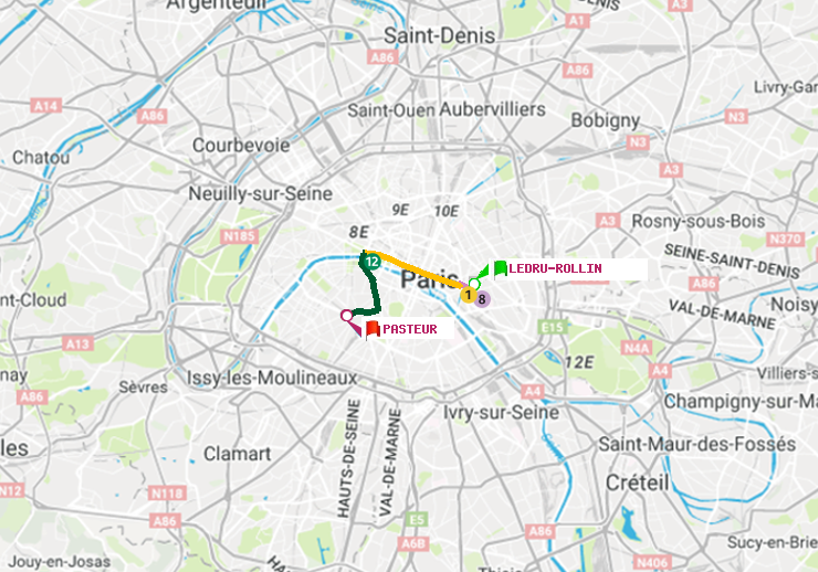 plan itinéraire ratp de Ledru-Rollin à Pasteur
