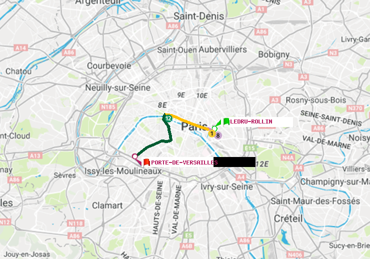 plan itinéraire ratp de Ledru-Rollin à Porte de Versailles
