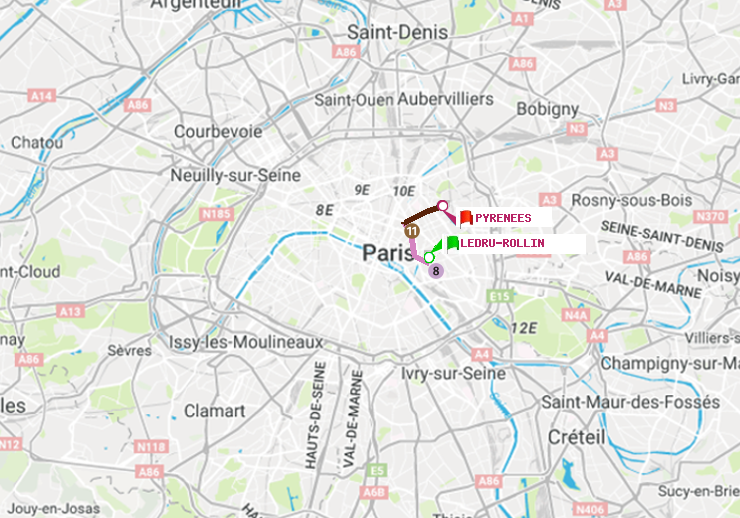 plan itinéraire ratp de Ledru-Rollin à Pyrenees
