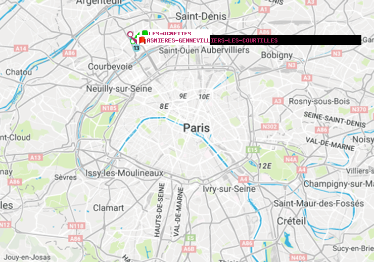 plan itinéraire ratp de Les Agnettes à Asnieres-Gennevilliers Les Courtilles
