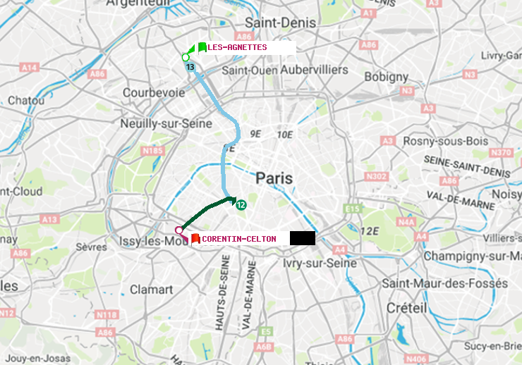 plan itinéraire ratp de Les Agnettes à Corentin-Celton