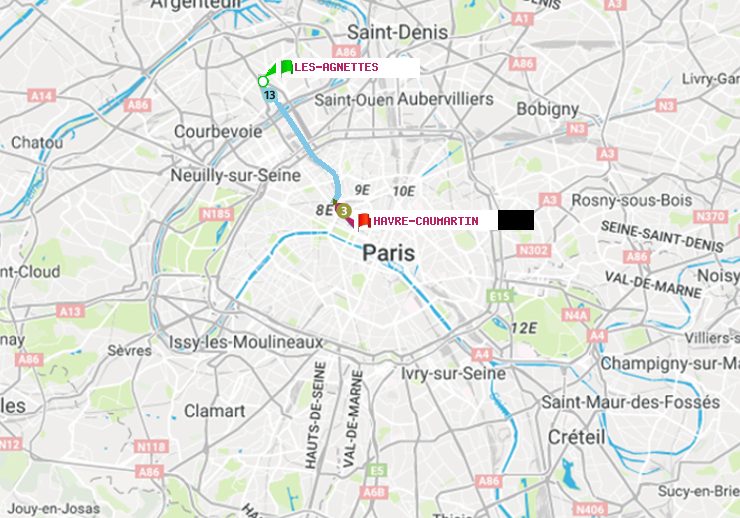 plan itinéraire ratp de Les Agnettes à Havre-Caumartin