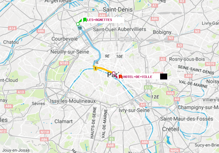 plan itinéraire ratp de Les Agnettes à Hôtel de Ville