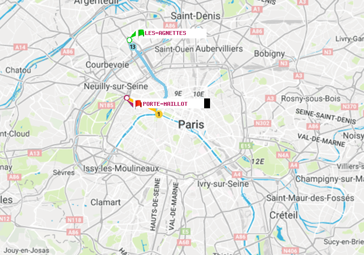 plan itinéraire ratp de Les Agnettes à Porte Maillot
