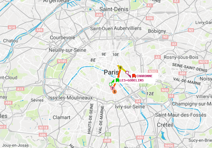 plan itinéraire ratp de Les Gobelins à Charonne
