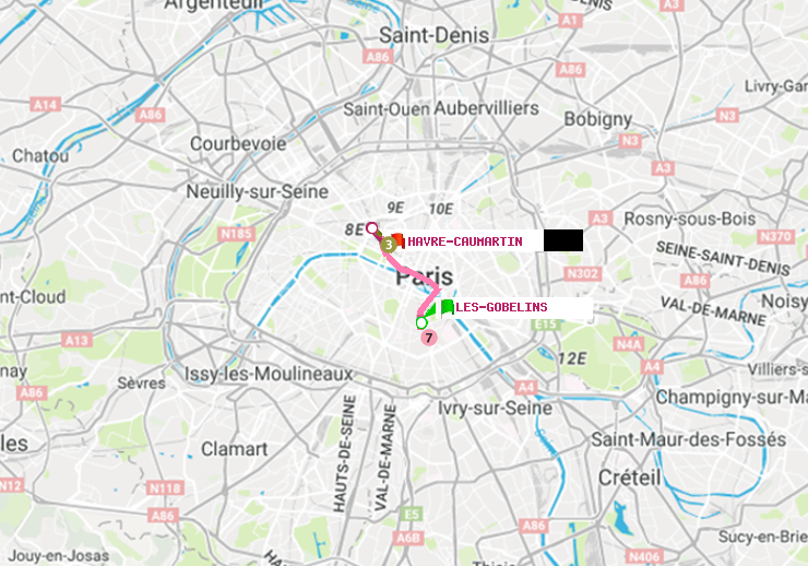 plan itinéraire ratp de Les Gobelins à Havre-Caumartin
