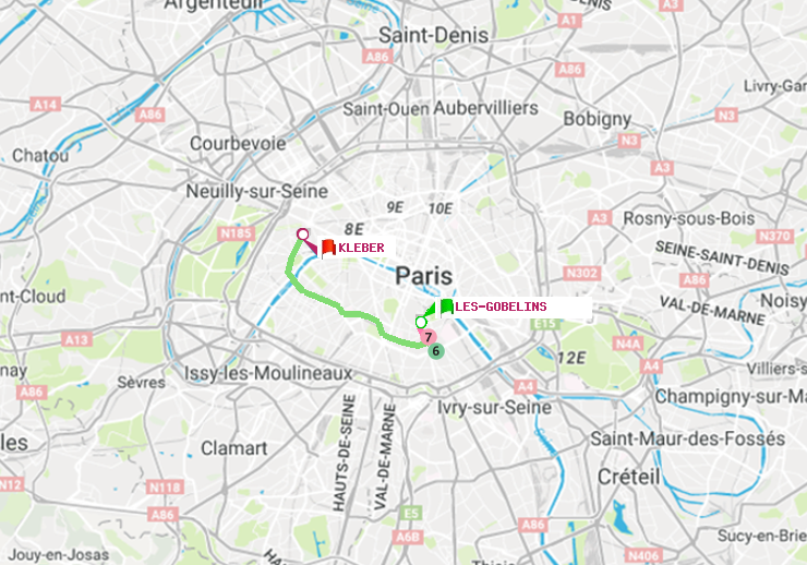 plan itinéraire ratp de Les Gobelins à Kléber