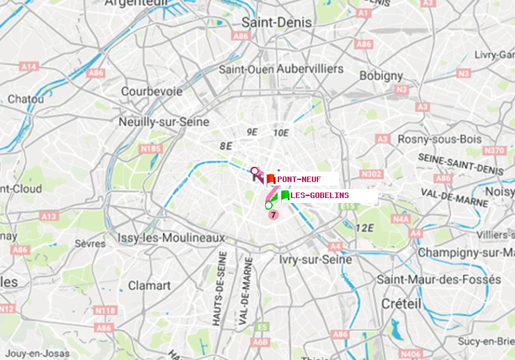 plan itinéraire ratp de Les Gobelins à Pont Neuf