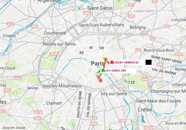 plan itinéraire ratp de Les Gobelins à Saint-Ambroise