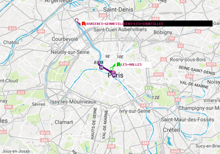 plan itinéraire ratp de Les Halles à Asnieres-Gennevilliers Les Courtilles