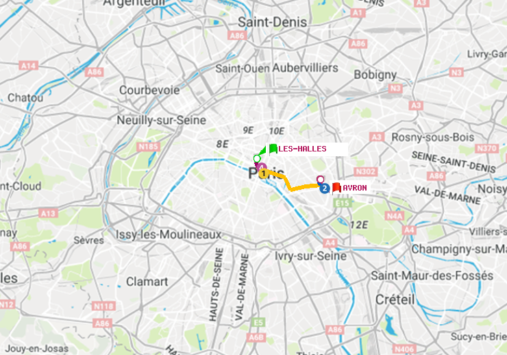 plan itinéraire ratp de Les Halles à Avron