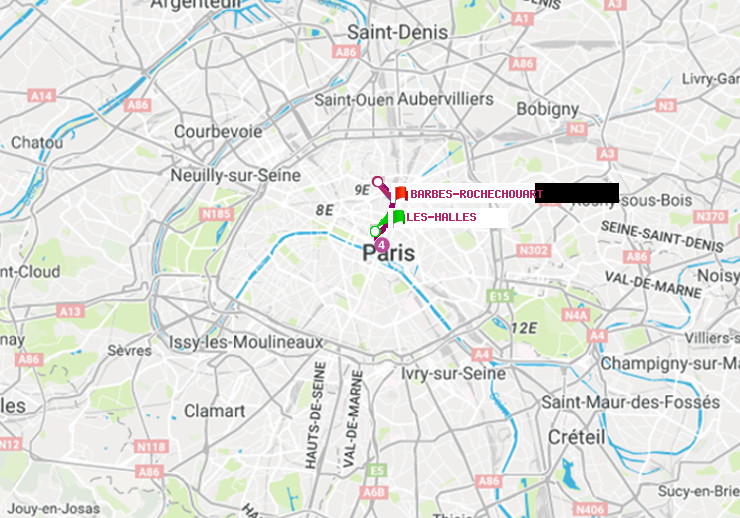 plan itinéraire ratp de Les Halles à Barbès-Rochechouart