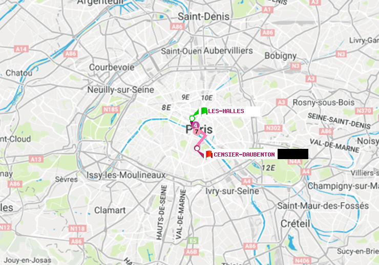 plan itinéraire ratp de Les Halles à Censier-Daubenton